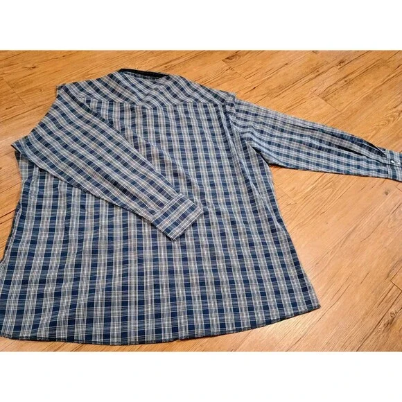 Wrangler Western Shirt Mens 3X Tall Pearl Snap Button Blue Plaid Long Sleeve - Picture 5 of 6
